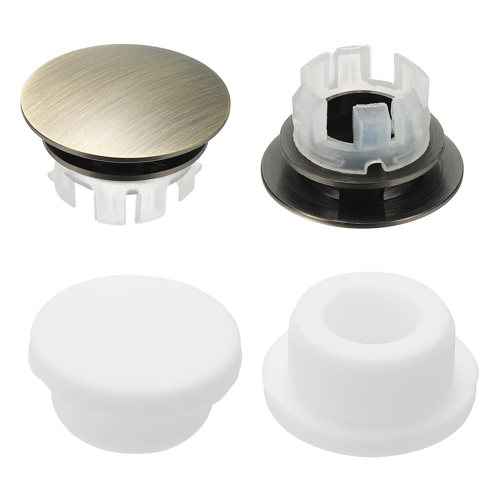sourcing map 4Pcs Sink Overflow Ring, Universal Sink Overflow Drain Cover, Insert in Hole Double Layer Cap Round Caps for Bathroom Kitchen Basin Wash Basin, Bronze/White