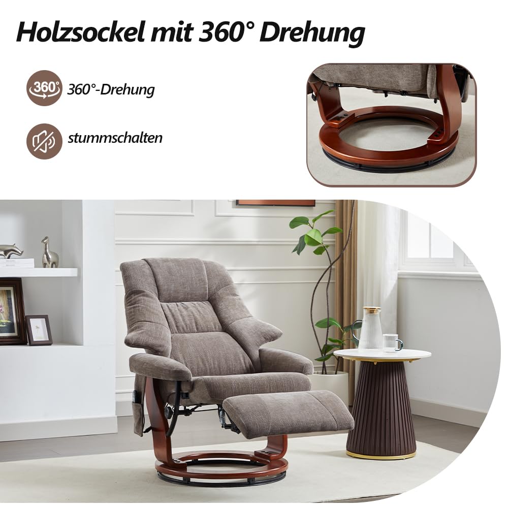 Mingone Fernsehsessel Massagesessel mit Wärmefunktion braun