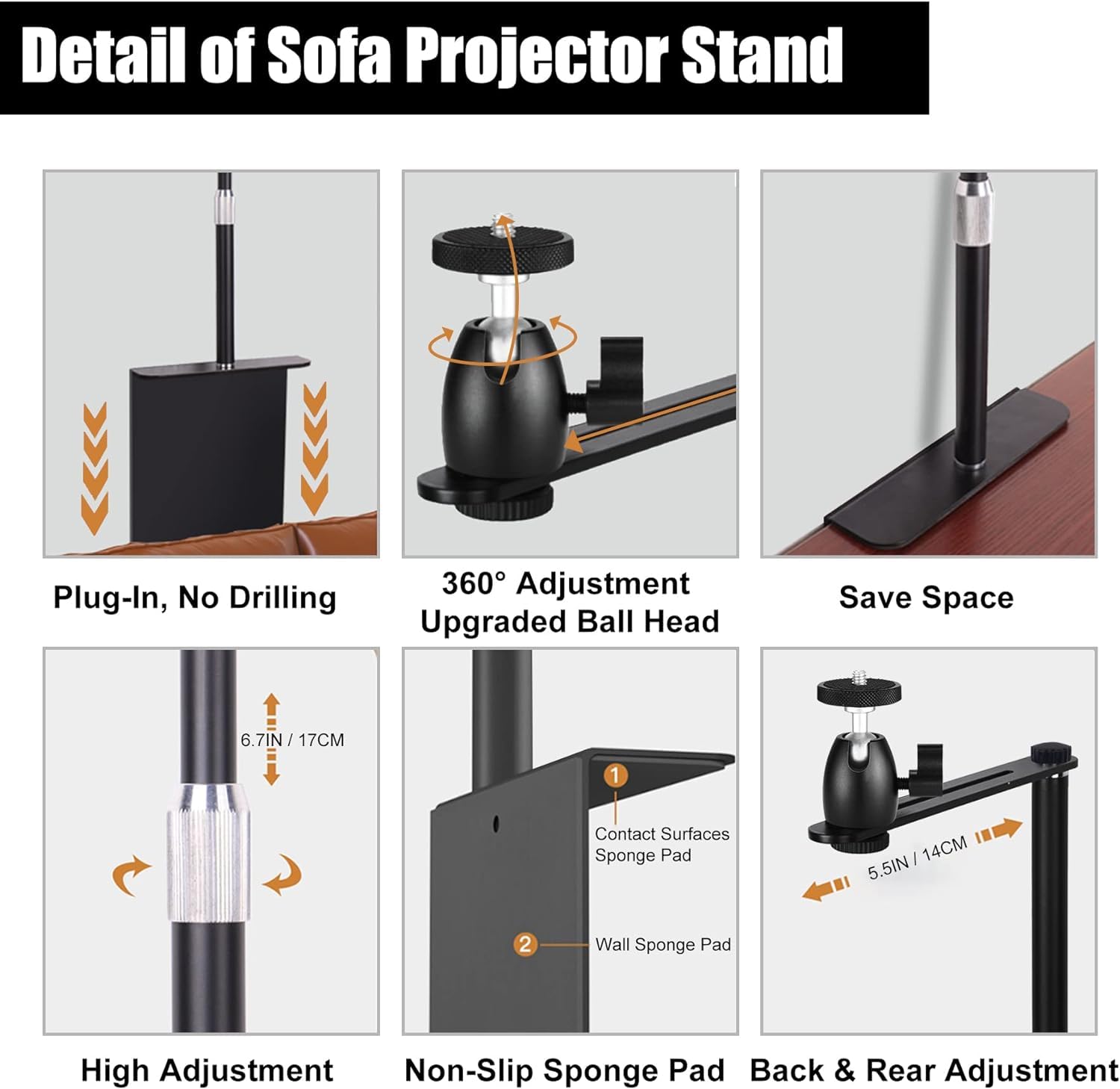 Nutriess Support De Projecteur Rotatif à 360 Degrés - Pour Table De Chevet, Canapé, Bureau - Noir - Pour La Maison Et Le Bureau - Blanc