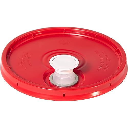 Meranti 5 Gallon Pail Lid with Pour Spout and Gasket | fits 3.5, 5, 6, 7 gallon buckets (1 Pack, Red)
