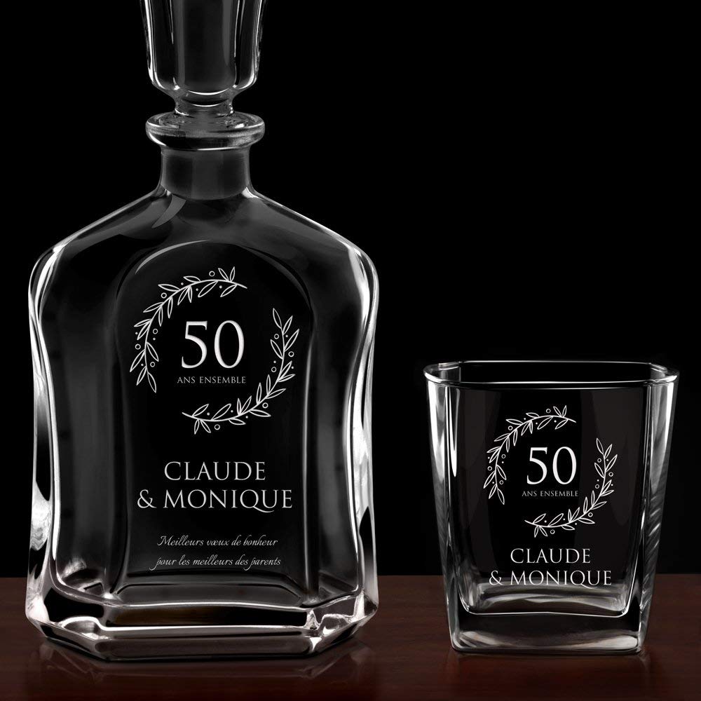 Maverton Ensemble de Carafe en Verre Personnalisé a Whisky Rhum Cognac Avec 6 Verres a Whisky Gravés Cadeau Personnalisé Couple - 700 ml Service Universel Verre a Whisky et Carafe - Ensemble
