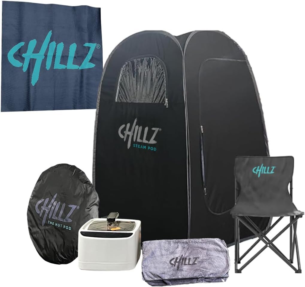 CHILLZ® Steam Sauna Pod Portable Sauna Pod Steam Sauna – Full Body Sauna Steam Tent, Steam Sauna Home Sauna with Remote + Touchscreen 1200W 2.6 Litre Generator inc Chair, Dry Towel, Dry Mat