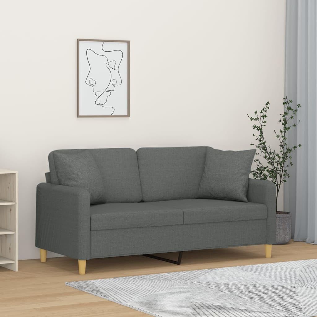 vidaXL Sofá de 2 plazas con Cojines Tela Gris Oscuro 140 cm