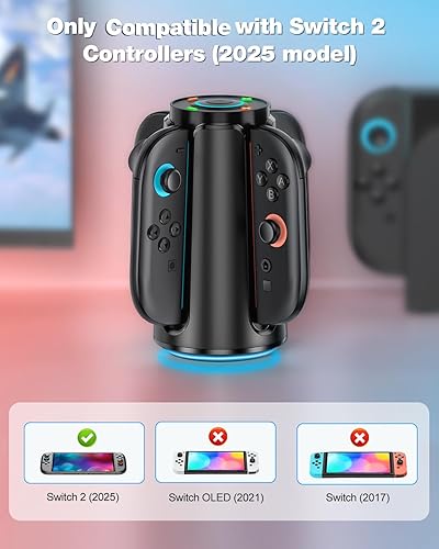 Miniatura 6 de Cargador de controlador Switch 2 actualizado para Nintendo Switch 2 (2025), estación de carga Joycon 2 Base de carga magnética rápida NS2 4 en 1
