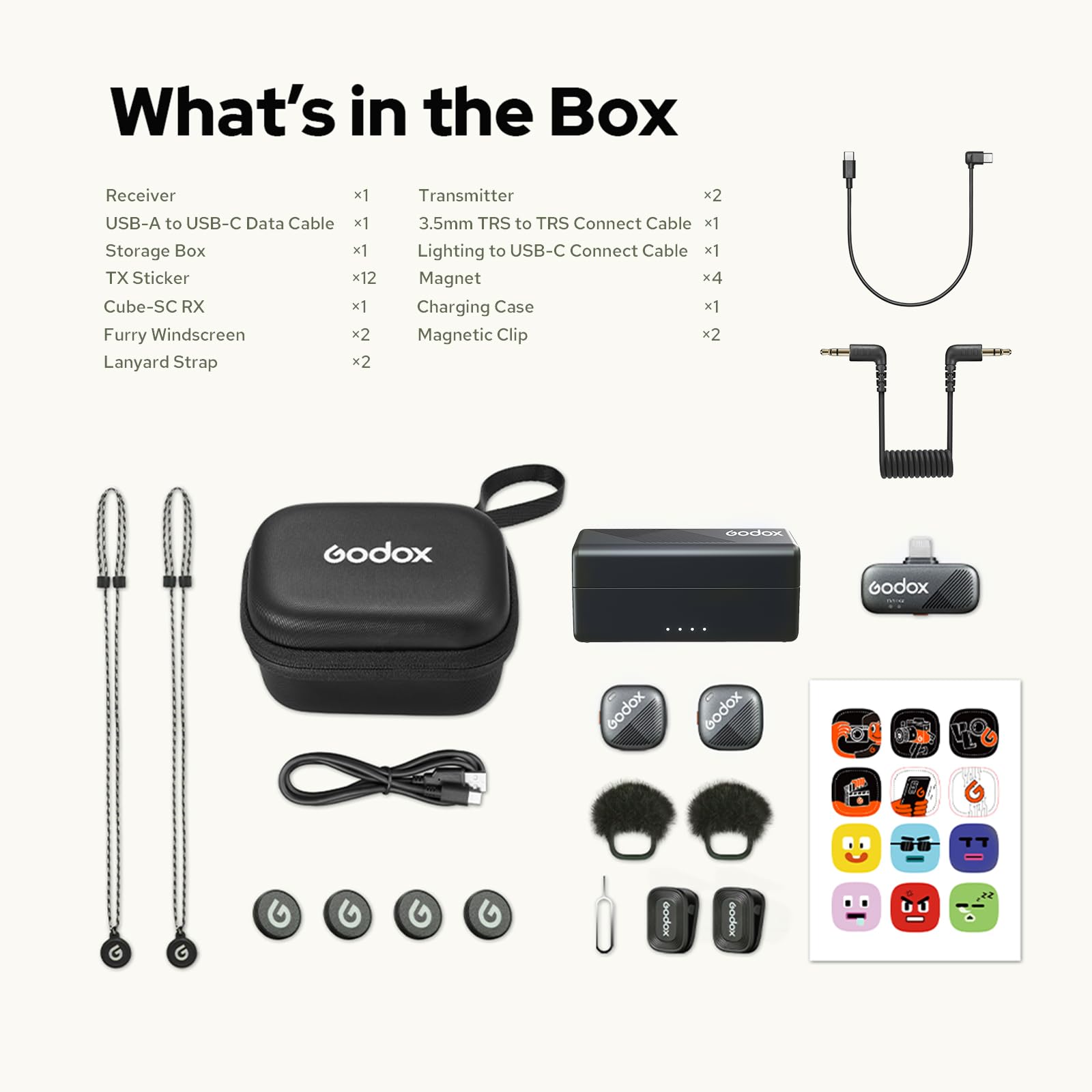 GODOX Cube-C Comb Kit2, 300m de Alcance, 48KHz 24Bit, Cancelación de Ruido | Micrófono inalámbrico de solapa para Cámara/iPhone/Android/PC, 10H de duración de batería, para Vlogging, TikTok, Entrevistas