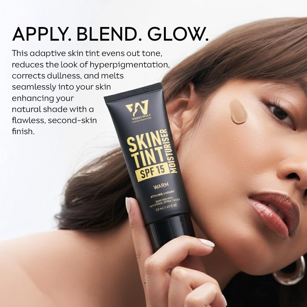 Skin Tint Moisturiser with SPF 15 Color Corrects & Brightens Skin Tone With Hyaluronic Acid, Aloe Vera, Vitamin E & Popular Korean Ingredient CICA, Comes in Dual Shades Warm-50 ml 4