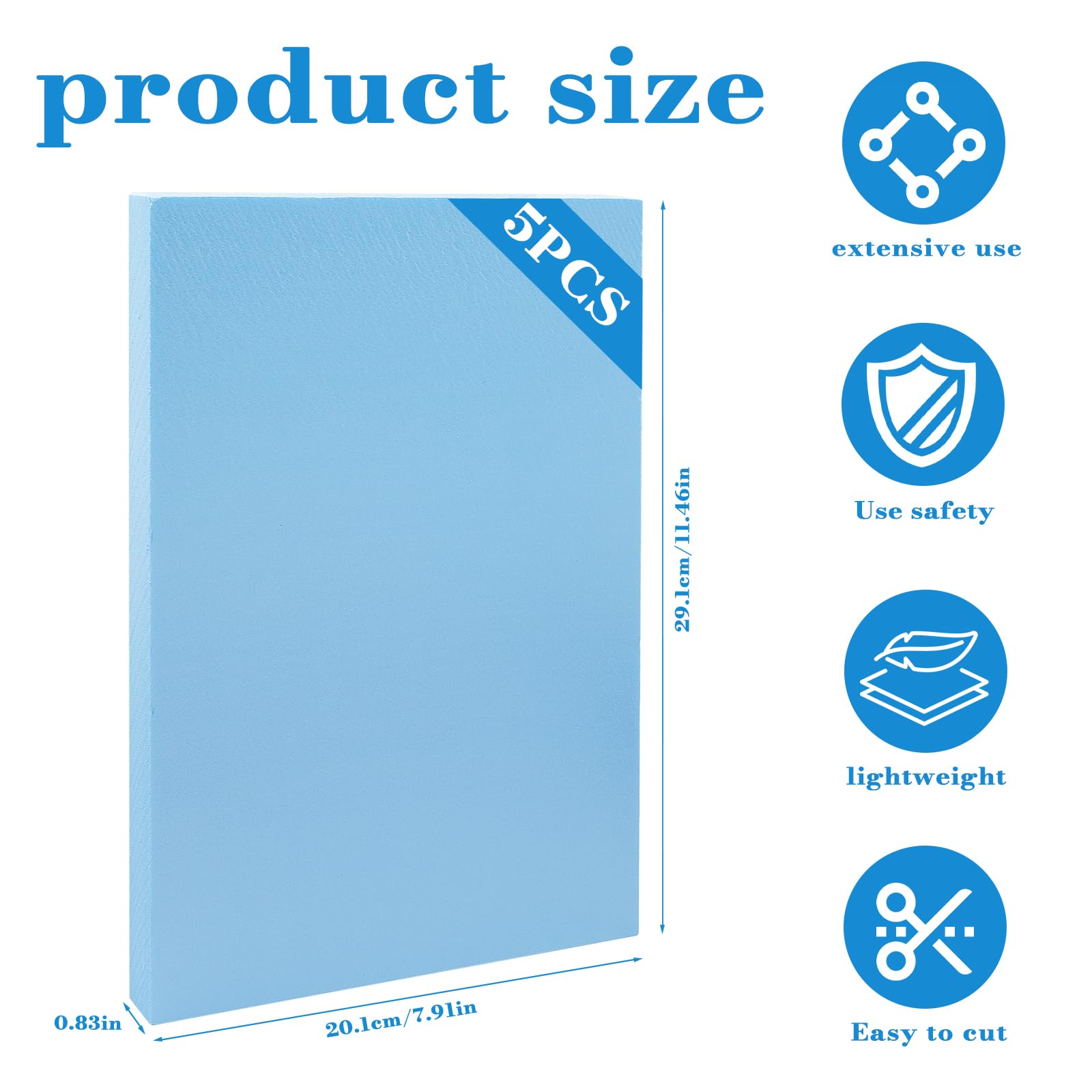 Lot de 5 panneaux en mousse pour travaux manuels, feuille de mousse en polystyrène haute densité de 20 mm d'épaisseur, feuilles de mousse XPS rectangulaires pour projets de modélisme
