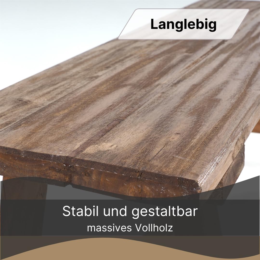DESIGN DELIGHTS RUSTIKALE HOLZBANK Anzio 90 | 90x39x26cm (BxHxT), Bank aus Mahagoni Holz | zusammenklappbare Sitzbank, Holzbank, Küchenbank aus Holz, Faltbank | Farbe: 01 Natur-Vintage
