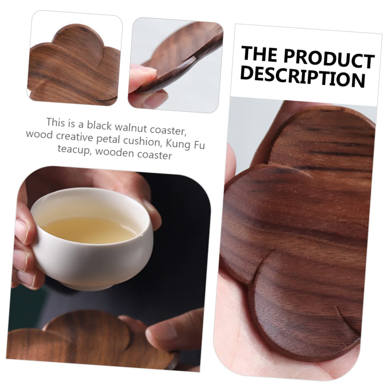 Posavasos de Nogal en Forma de Pétalo 4 Piezas Marrón | Taza de Té y Mug, Protege Encimera y Mesa, Uso en Estudio y Dormitorio, Estilo Decorativo Artístico