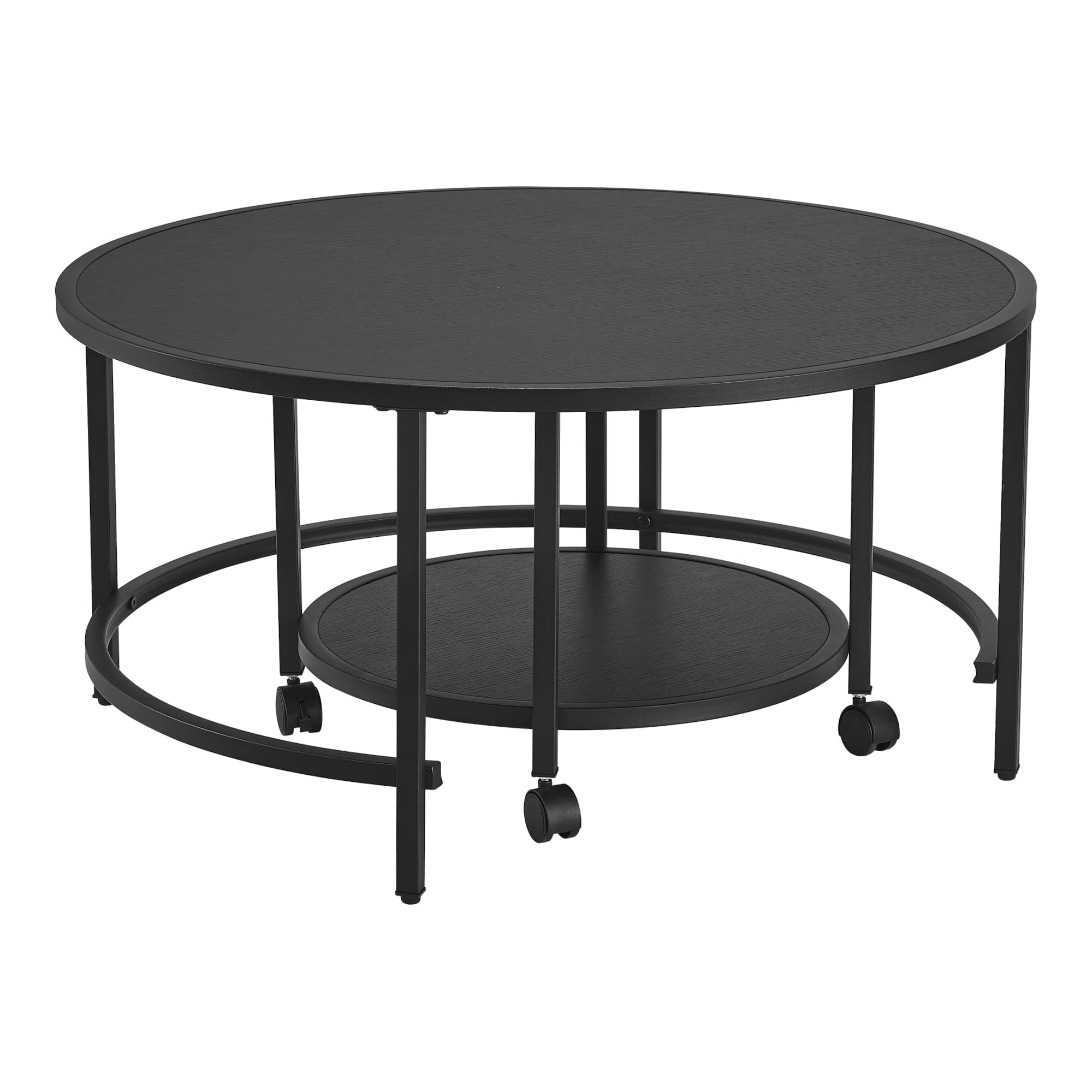 [en.casa] Juego de 2X Mesas de Centro Nido 2 Mesas de Café Mesas Auxiliares de Diferentes Tamaños Ahorrar Espacio Aglomerado/Acero Negro Mate