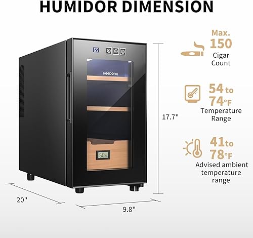 Miniatura 9 de NEEDONE Humidor eléctrico de 23 litros con sistema de control silencioso de calefacción y refrigeración, gabinete termostático para 150 unidades con