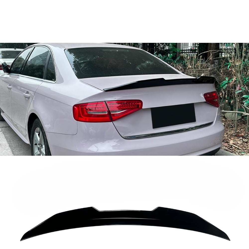 FJINQIANG Car Spoiler Rear for Audi A4 S4 B8 PSM 2009-2016, Sedan Rear Trunk Boot Lip Wing Spoiler, Rear Wing Spoiler Trim Cover,Glossy Black