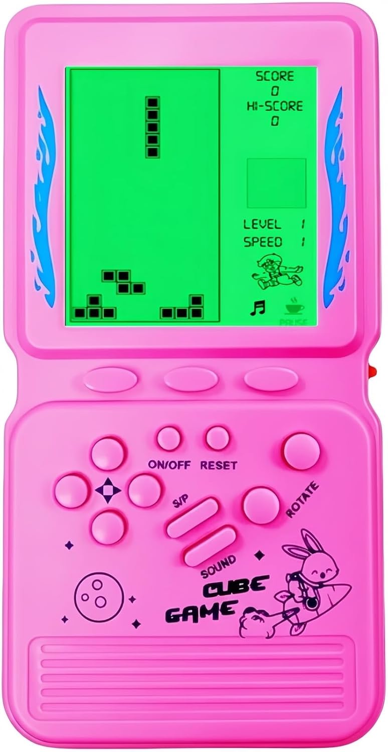 Green Backlight Block Game Console Built-in 23 Building Brick Retro Games Electronic Cube Puzzle Kid's Birthday Outdoor/Indoor/Travel Leisure Entertainment (Black)