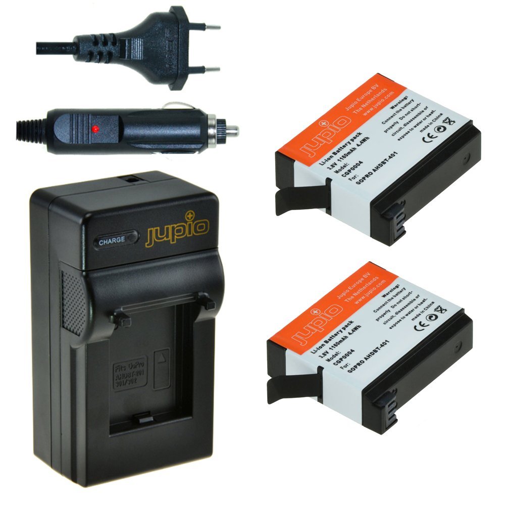 Jupio CGP0015 - Batería Equivalente a Kit 2xAHDBT-​401 y Cargador para GoPro Hero 4 (Lithium Ion)