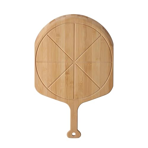 Fiery Chef 12” Bamboo Pizza Peel with 8 Slice Grooves, 17.3' x 12.2' | Wooden Pizza Paddle, Pizza Cutting Board for Brea