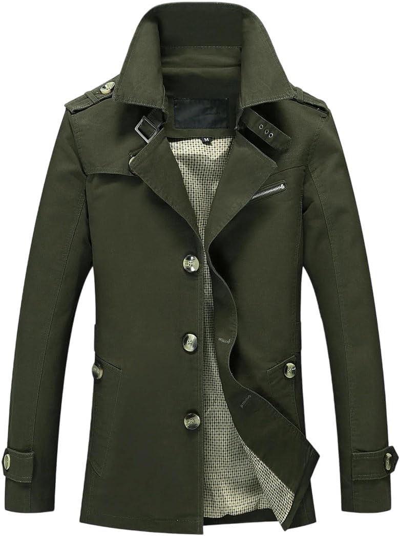 Men's Business Trench Coat Long Jacket Casual Comfortable Suit Style Outerwear