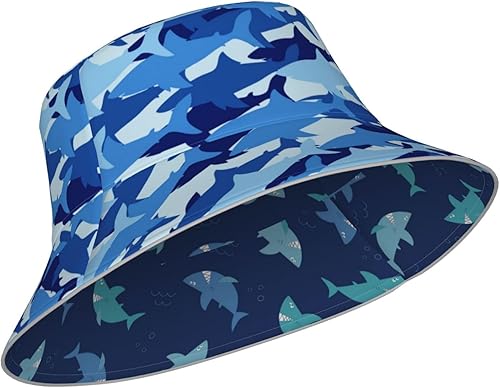 Miniatura 2 de Sombrero de pescador de tiburones para mujeres y hombres, unisex, de doble cara, reversible, para playa, camping, senderismo, pescador
