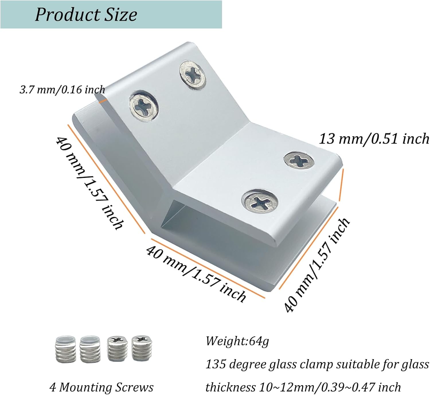 4PCS 135 Degree Glass Clamp, Adjustable Aerometal Double Side Shelf Support Bracket, Shower Door Brackets for 10-12mm Thickness, Shelves Clamp for Any Interior Remodel Project