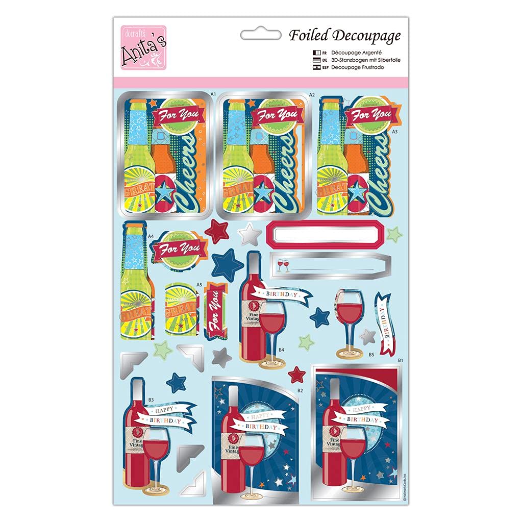 Anita's A4 Cheers Coloured Decoupage Sheet, Accessories Supplies For Craft, Paper Craft, Scrapbooking, Card Making, Origami, Ideal for Adult Craft, Adds Textured Pattern To Craft Projects