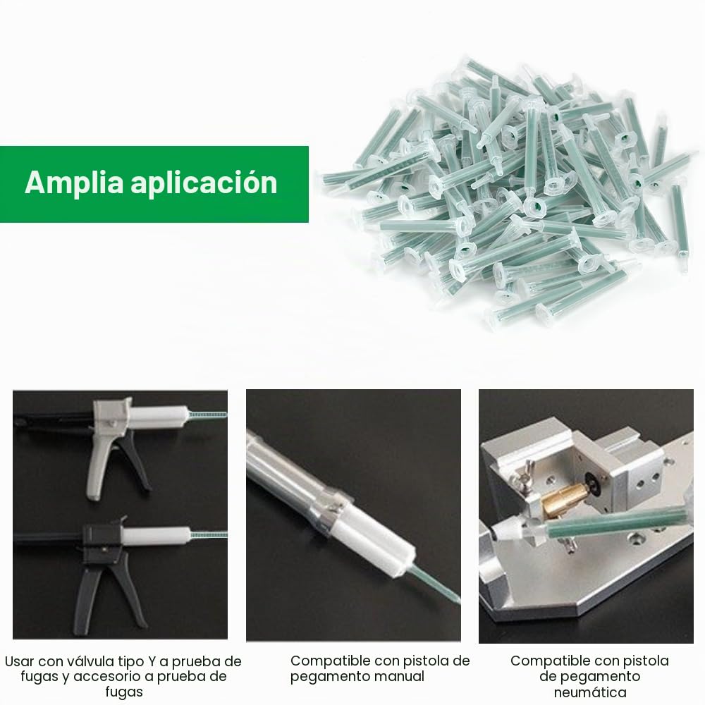100 Pcs Canulas para Pegamento Dos Componentes, Cánula Mezcladora Bicomponente para Plastico, Pistola Bicomponente 50ml, Tubo de Mezcla AB