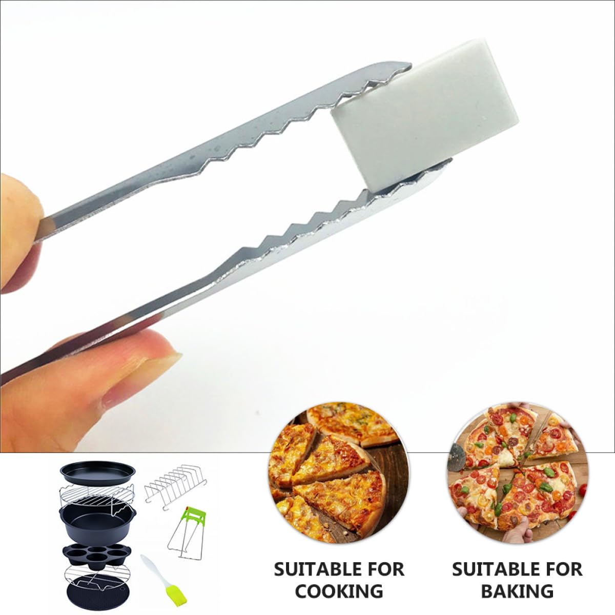 Housoutil 9 Stück Edelstahl Heißluftfritteusen mit Backform und Antihaftbeschichteter Kuchenform Spülmaschinenfest für Küche und Kochen Geeignet Zufällige Farbe