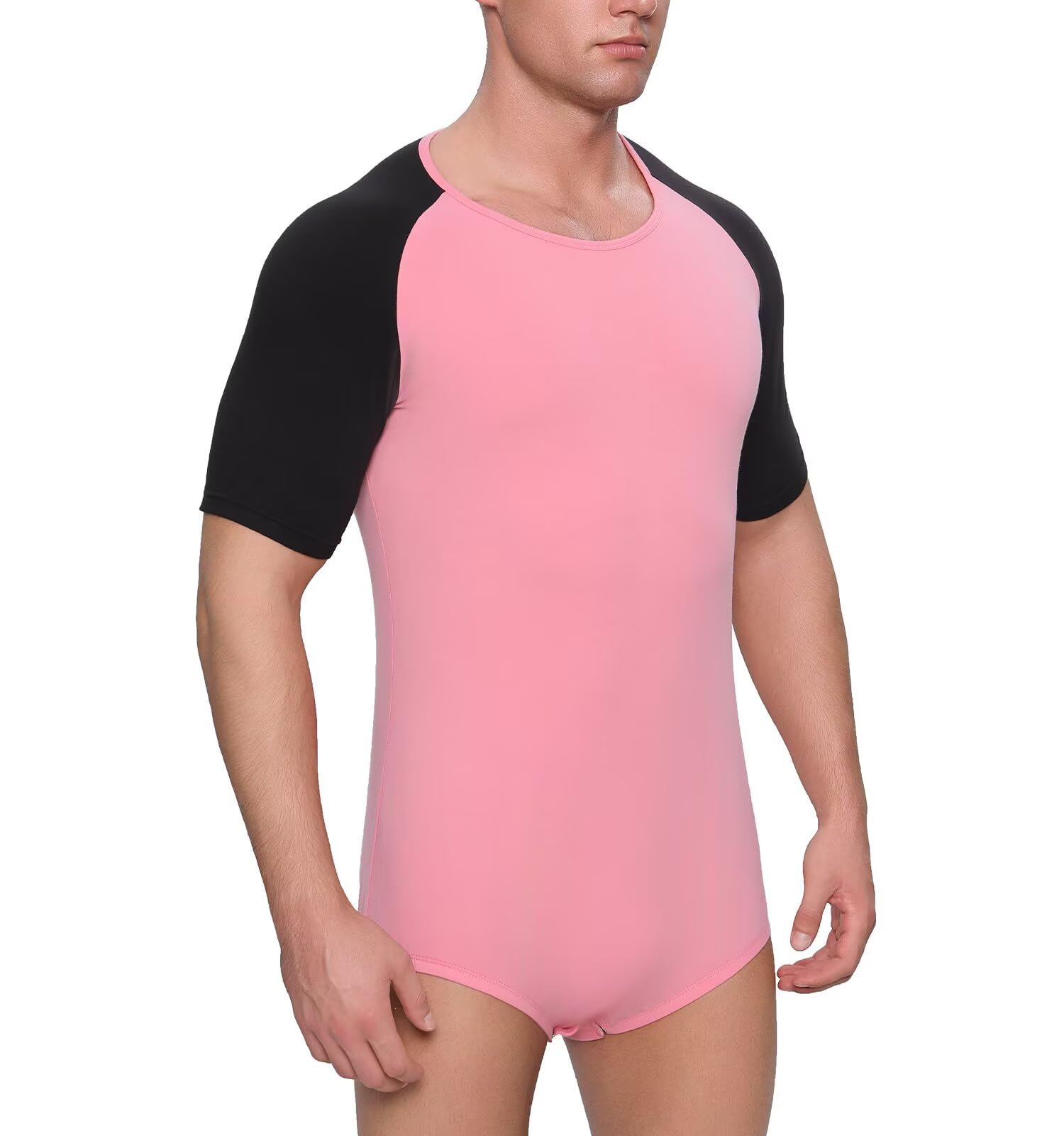 Landofgenie Herren Bodysuit Pyjama Botton Crotch Top Shirt Raglanärmel Onesie Rompers für Männer Mehrfarbig