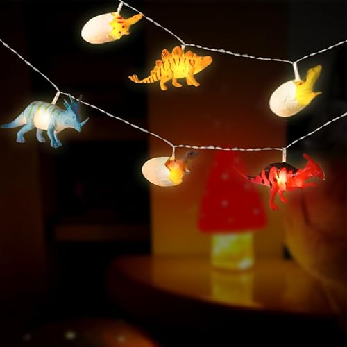 Miniatura 7 de Hoolight Luces de dinosaurio, 8 pies, 12 luces LED de dinosaurio, funciona con pilas, juguete de plástico súper divertido, luces de dinosaurio para