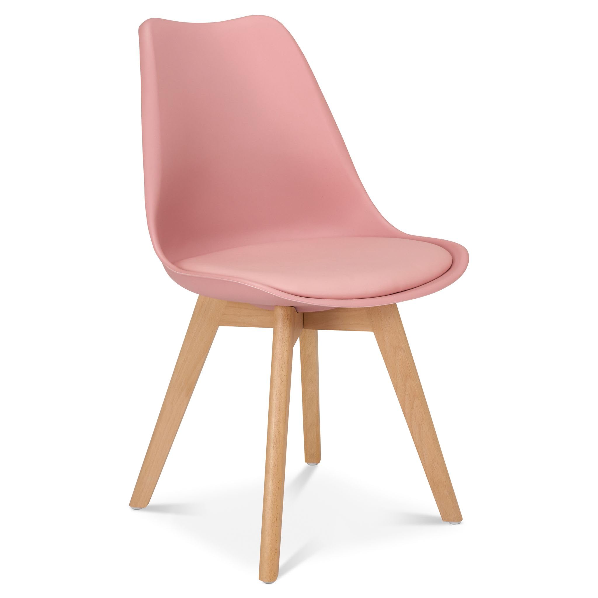 Bravich Rocco Dining Chair with Cushion Pad Seat, Dusty Pink Plastic Kitchen Chair with Wooden Legs, Modern Single Accent Chair for Dining Room, Bedroom, Dressing Table and Vanity