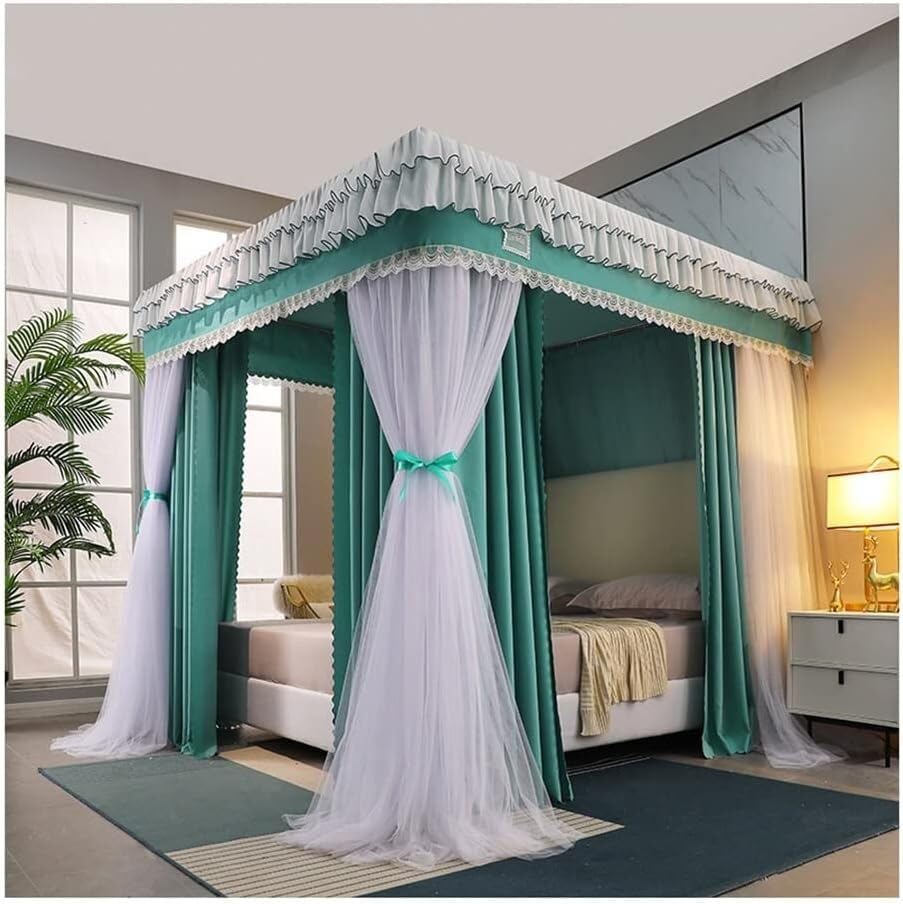 Mosquitera de lujo cortina de cama verde de 150x200 con soporte de metal