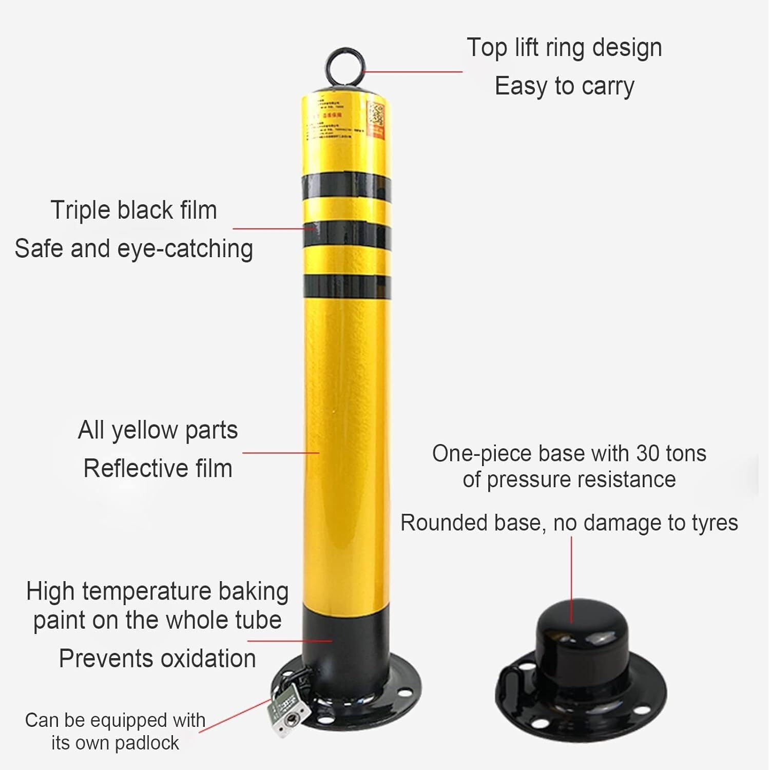 CukUJH Parking Guardrails Bollards Heavy Duty Steel Pipe Galvanized Parking Cones Security Posts(800 * 89mm)