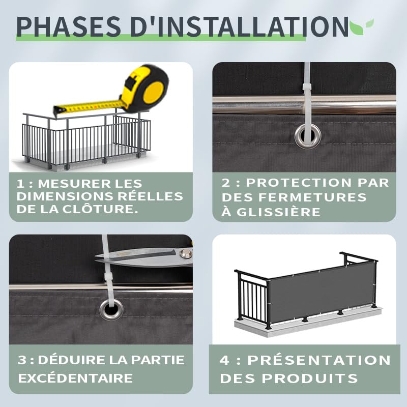 Brise vue balcon résistant aux UV et aux intempéries avec œillets