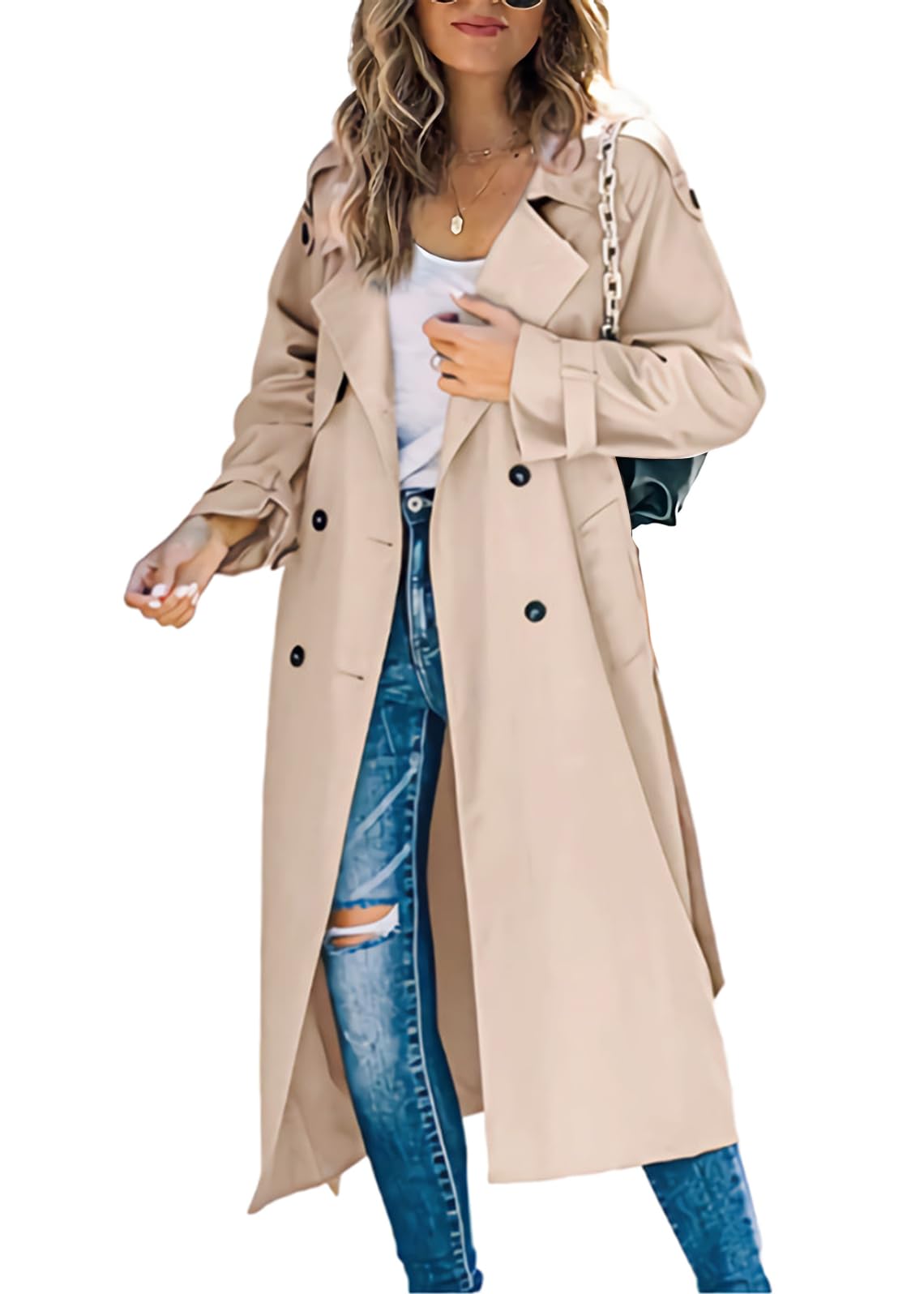 shownicer Femme Manteau Jacket Bouton Revers Long Veste Trenchcoat Manches Longues Cardigan Blazer Manteau OL Couleur Unie Parka Trench-Coat Automne Et Hiver