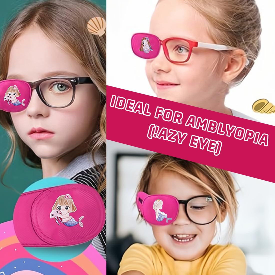 6 pezzi di benda occhio pigro bambini per occhiali, riutilizzabili bende oculari per bambini, adatti per l'occhio destro (per il trattamento di occhio pigro, ambliopia, strabismo, ecc.).