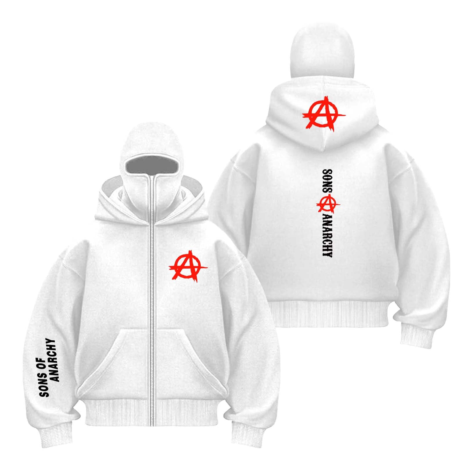 Tkajhpah Men's Bais Zipper Balaclava Hoodies For A.na.rc.h.y S.on.s Active Coats Collision Color Outwear With Pocket Gym Wear Printed Jackets Double Hood Tops Hoody-||X_l