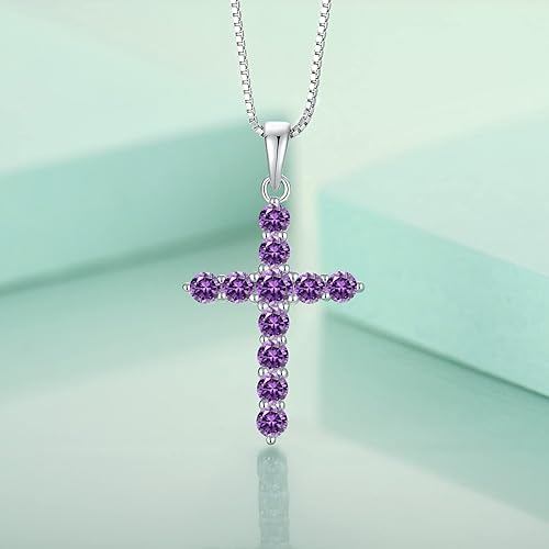 Miniatura 4 de STARCHENIE Collar de cruz de plata de ley con colgante de crucifijo con piedras preciosas para mujer