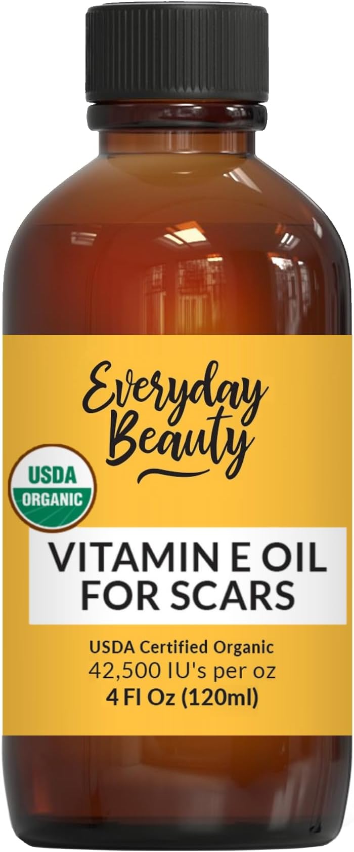 Organic Vitamin E Oil for Scars - All Natural & Vegan Skin Moisturizer 4oz - Light and Unscented Great for Scars After Surgery - Reduce Wrinkles, Anti Aging, Lighten Dark Spots - Face, Skin & All OverUSDA Organic