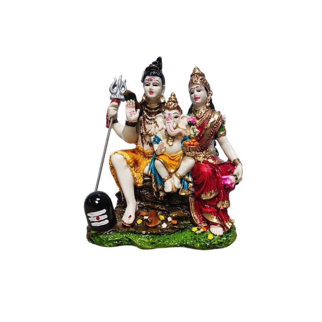 Statue Shiv Parivar en résine sculptée main pour autel de méditation zen