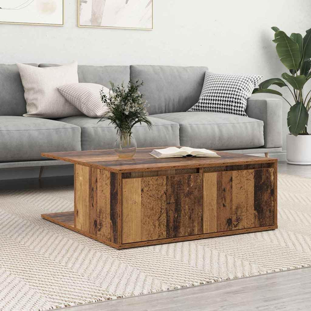 Tavolino da salotto in legno ingegnerizzato legno antico 80 x 80 x 31 cm con 2 cassetti e ripiano, mobiletto contenitore salvaspazio per soggiorno, camera, ufficio