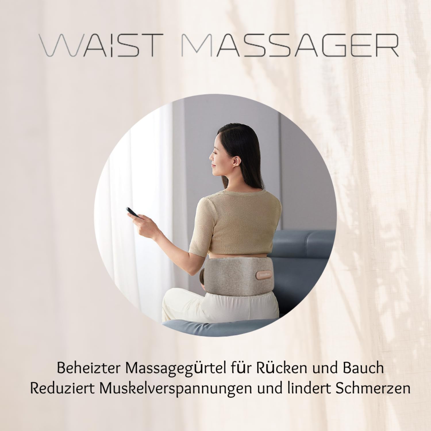 TERRAILLON - WAIST MASSAGER, Massagegürtel für Rücken und Bauch, 2 Massagemodi: Vibration und Kompression, 3 Temperaturstufen, wiederaufladbar über USB-C