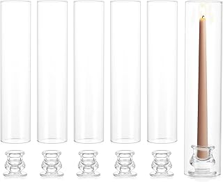 NUPTIO Candle Stick Candle Holder: Set of 6 Glass Hurricane Taper Candleholder - Bulk Candlestick Stand with Tall Cylinder Chimney for Thanksgiving Christmas Holiday Table Decoration
