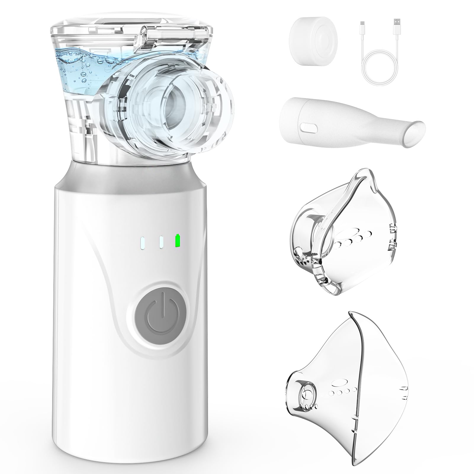 Inhalationsgerät, MILFECH Inhaliergeräte tragbar Vernebler Set Mit USB Wiederaufladbar, Einstellbarer Sprühnebel, Inhalator Verneblergerät mit Mundstück und 2 Maske (Weiß)