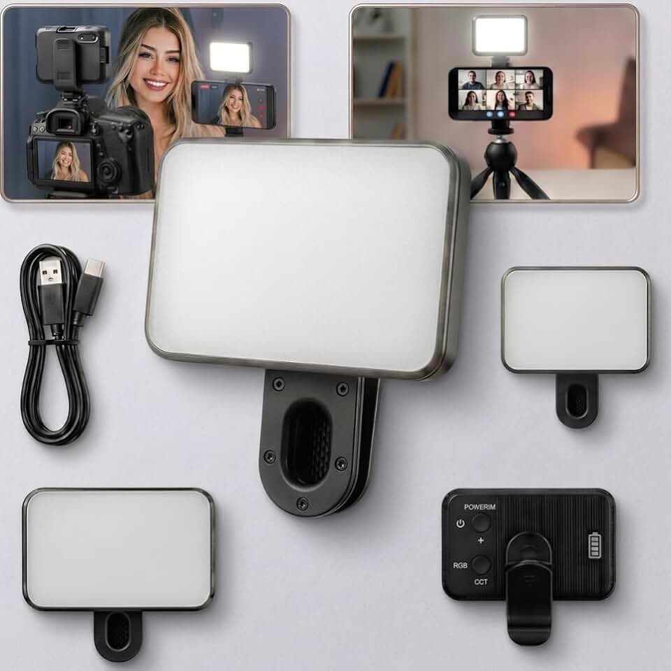 Luz LED Para Gravar Vídeo & Iluminação de Selfie com Presilha Celular Computador Ring Light Profissional 7x4cm 3,7" Portátil Recarregável USB para Foto com Clipe Ajustável Premium Quente Frio Normal