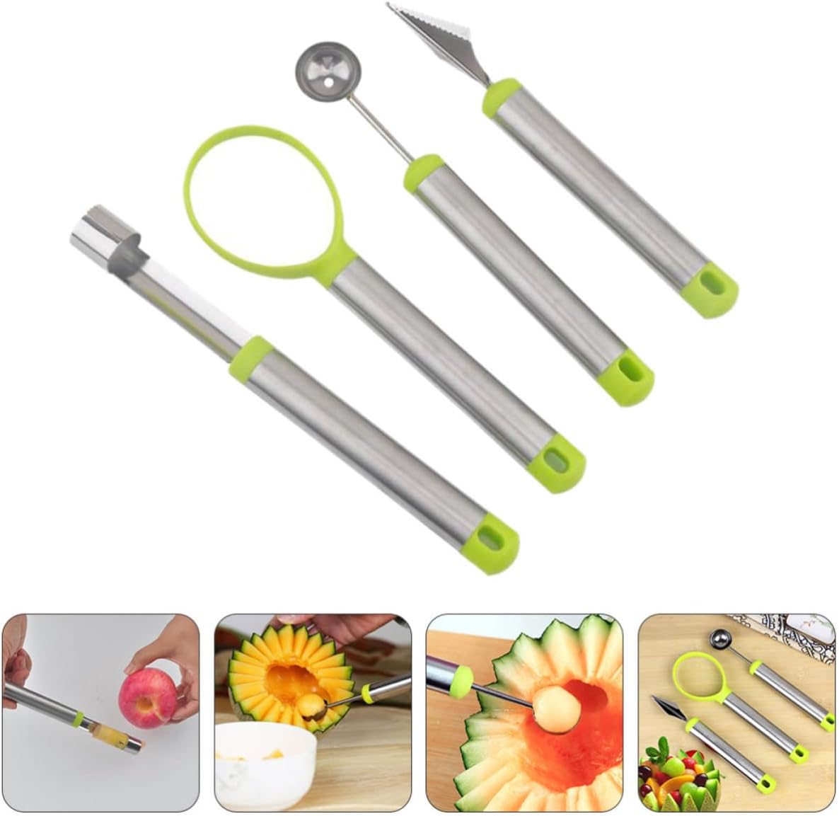 Melon Baller Scoop 4pc Stainless Steel Fruit Carving Kit Xmas