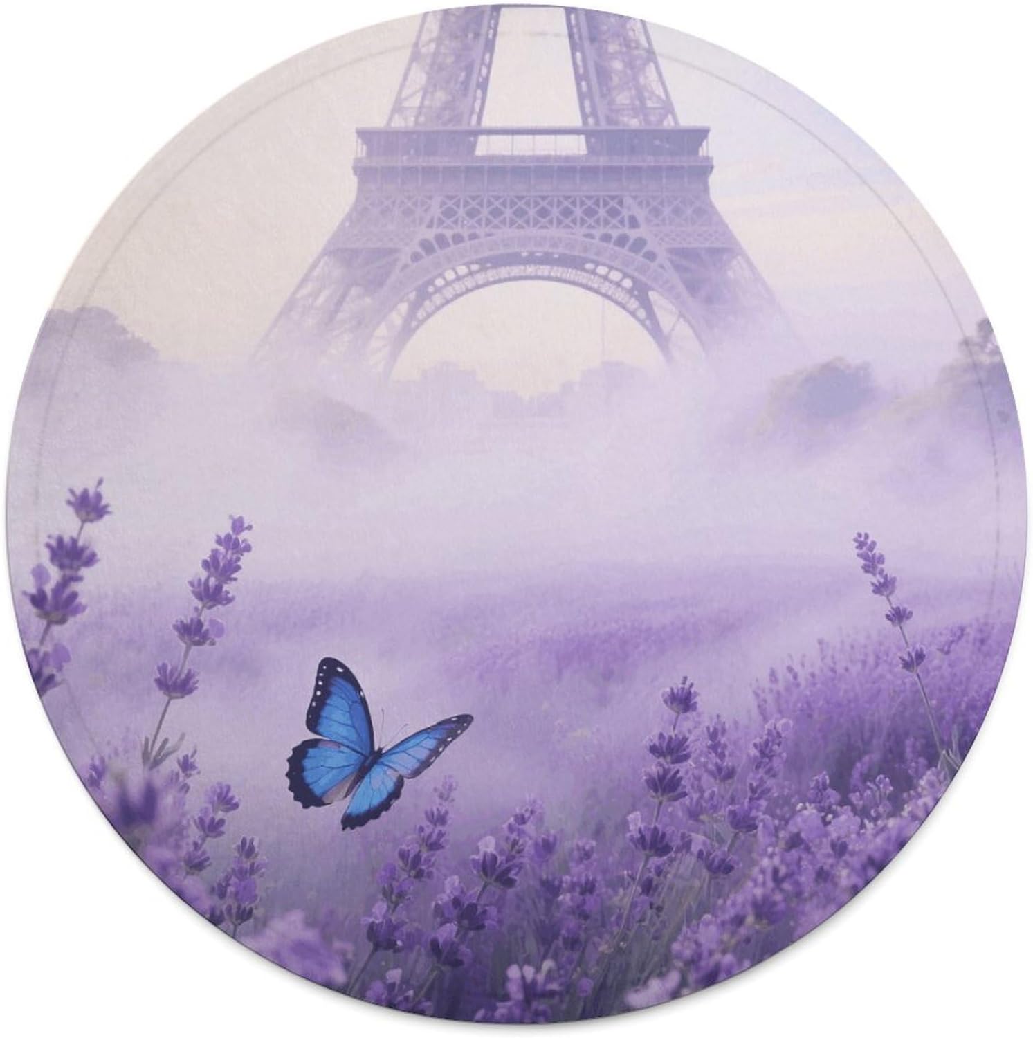 Flower Eiffel Tower Throw Blanket Round Beach Towel | 59.1 Inch Circular Flannel blanket Large Soft Beach Blanket Lightweight Foldable Beach Towel Throw for Daily Leisure Use