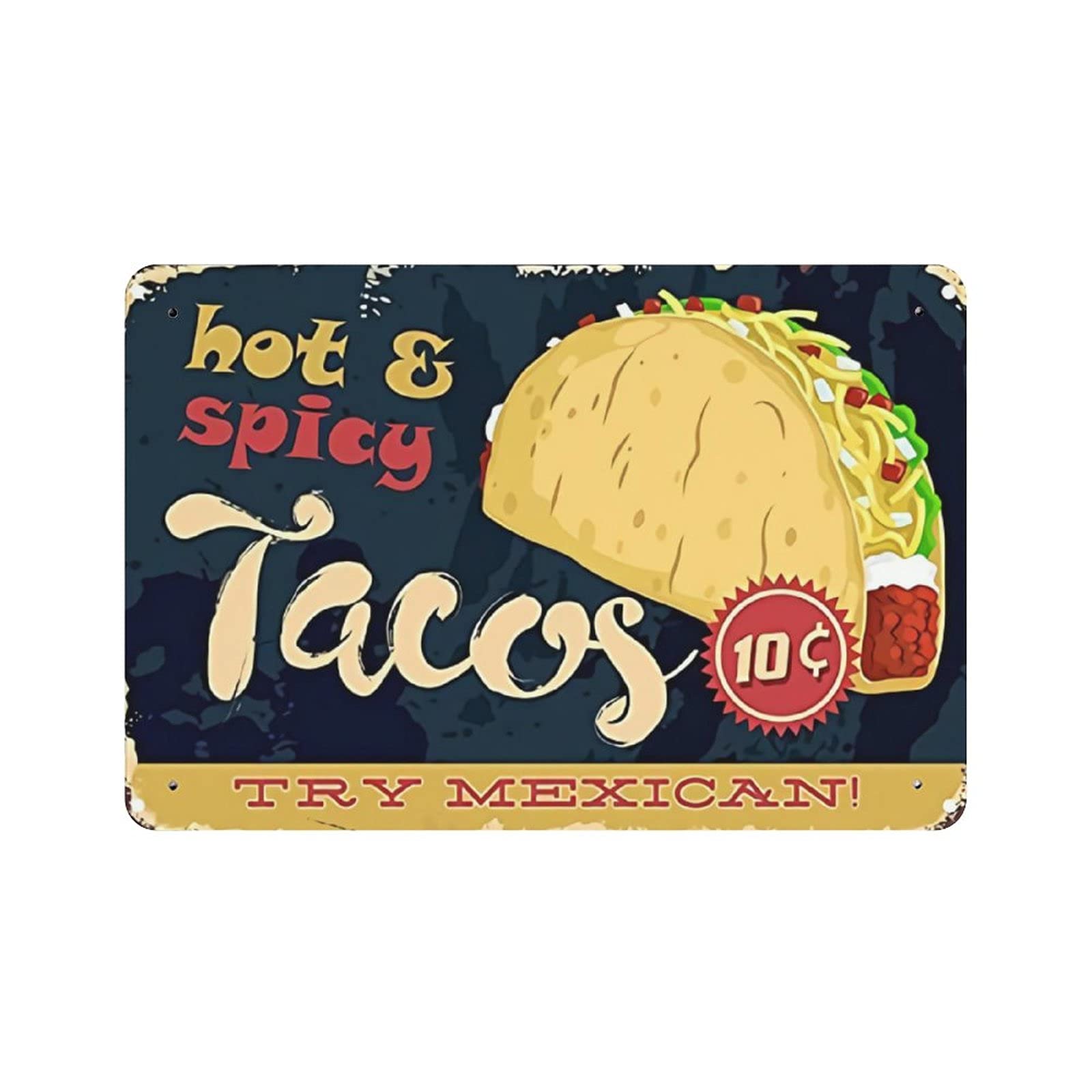 Metal Tin Sign Hot&Spicy Tacos Vintage Tin Poster Metal Sign Wall Decoration Country Kitchen Home Garage Decor 8"x12"