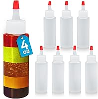 IMPRESA 4oz Clear Plastic Squeeze Bottles, 8 Pack - BPA-Free Mini Squirt Bottles for Sauces, Condiments, Cookie Decorating, Pancake Art & Crafts