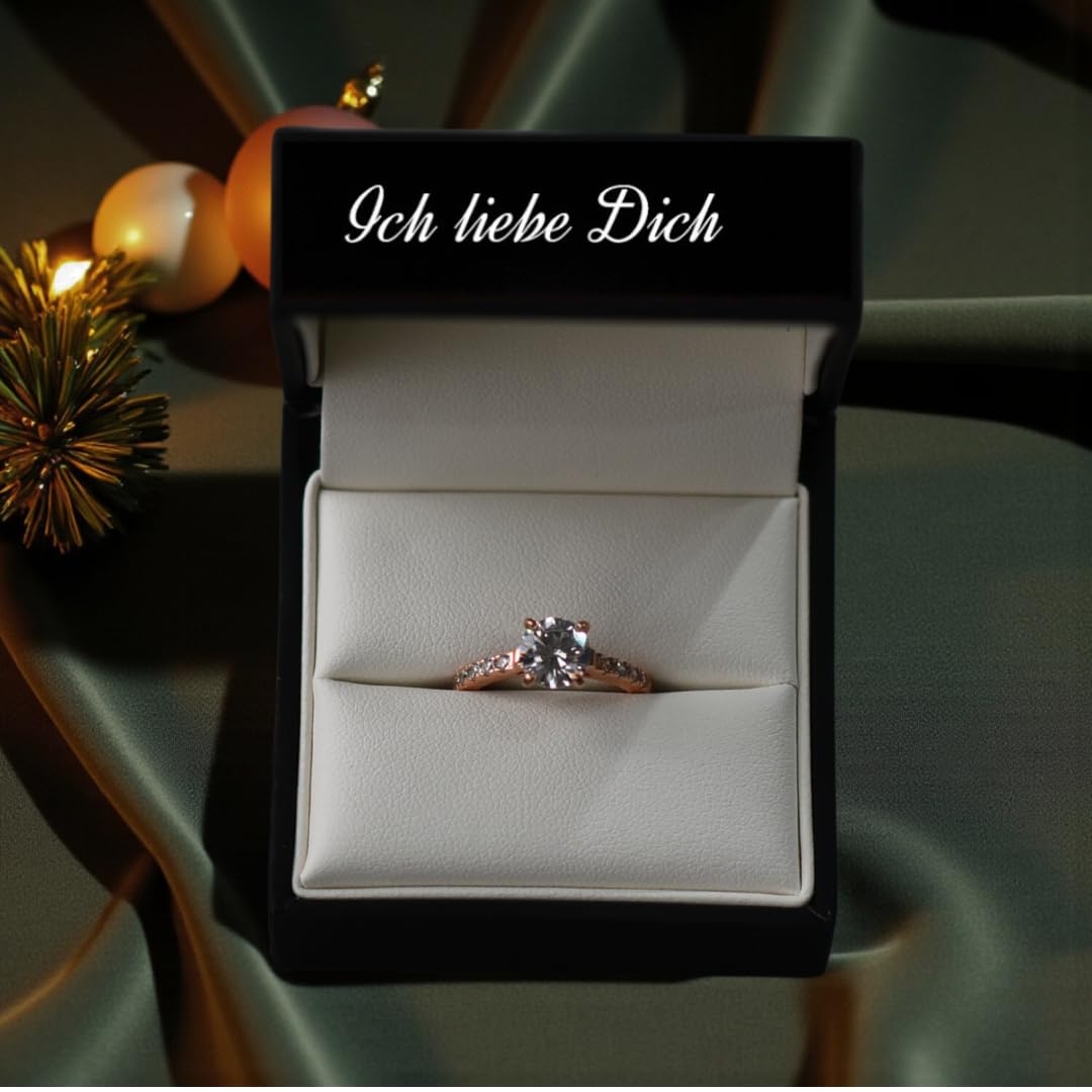 Verlobungsring Rosegold Damen mit Stein (15 Zirkonia Steine), Antragsring