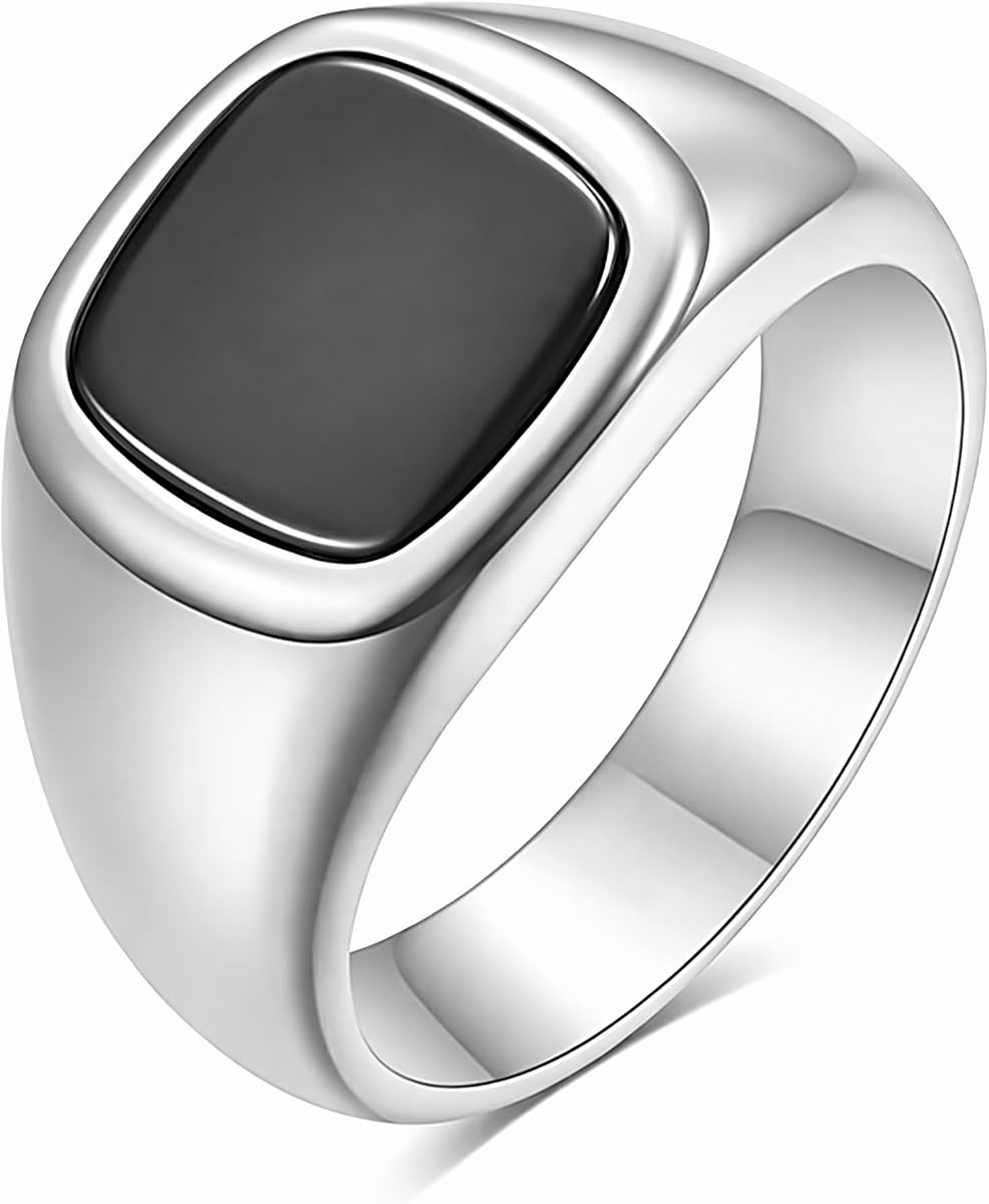 Anillo de sello cuadrado de acero inoxidable clásico para hombre