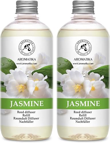Difusor de varillas de repuesto de aceite esencial de jazmín con jazmín, 34 onzas líquidas, 2 x 16.9 fl oz, repuesto para difusor de varillas de