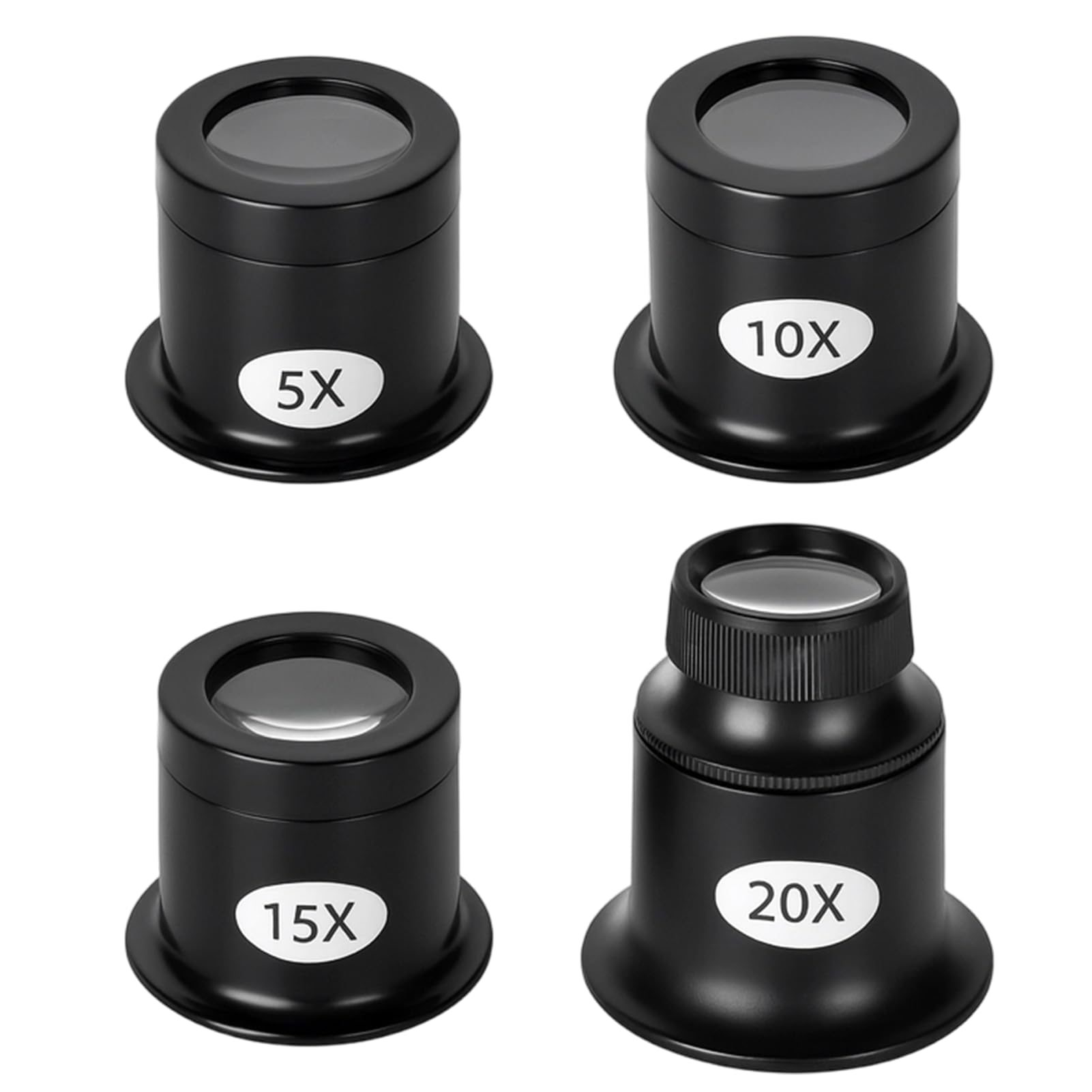 4PCS Jewellers Loupe, jewellers magnifier eye glass 5x 10x 15x 20x Magnification, Professional Watchmaking & Jewelry Repair Magnifier Set with Easy-to-Wear Design